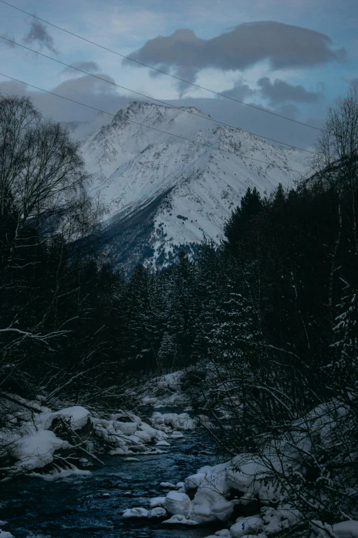 there are snow covered mountains in the background