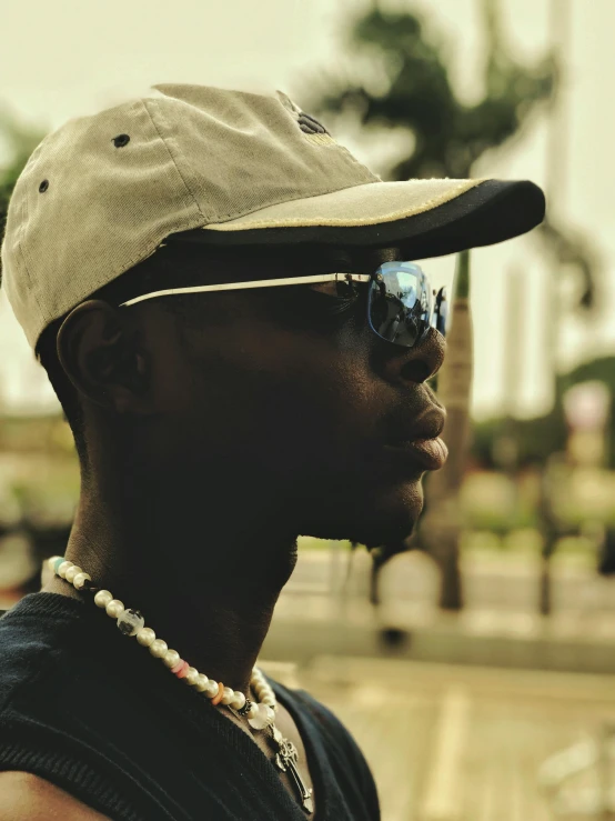 a close up of a person wearing sunglasses