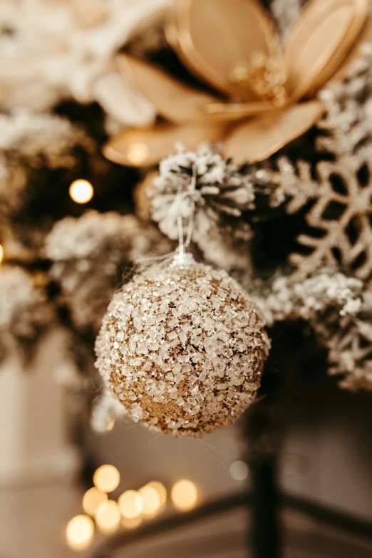 a close up s of christmas ornaments hanging on a tree