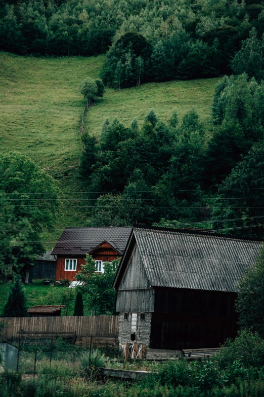 a farm house on top of a grassy hill