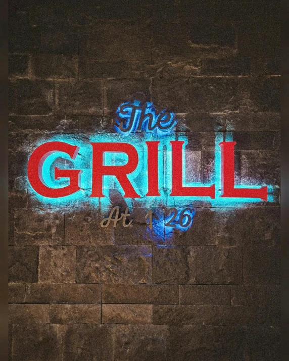 the grill on wall is written with neon light