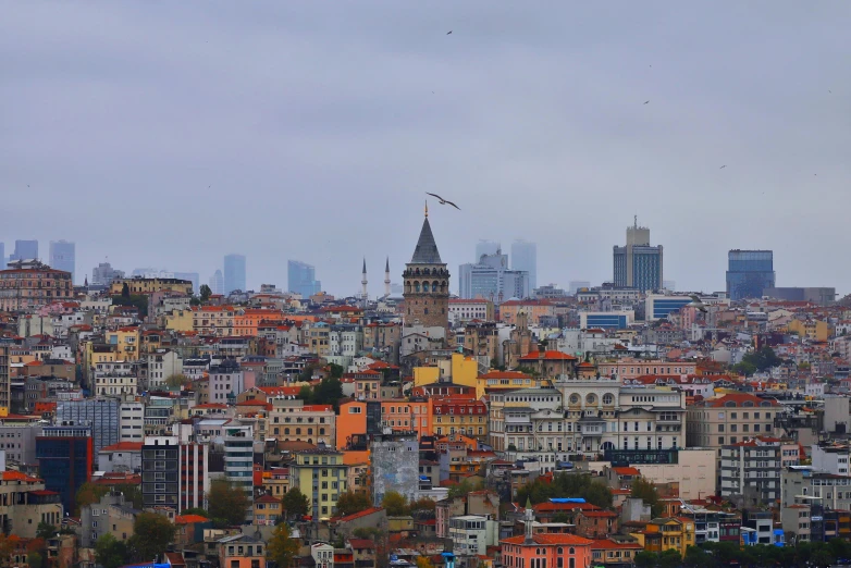 the view of some very big city buildings