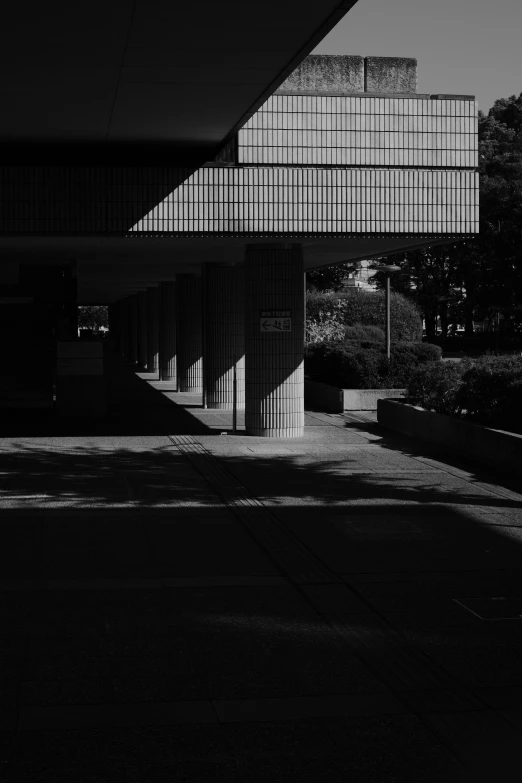 the black and white po shows a building in a black and white scene