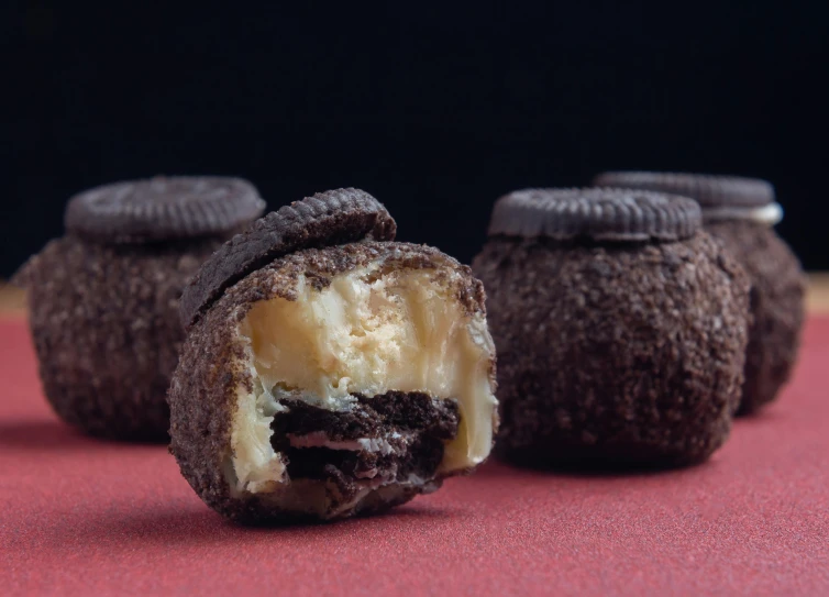 oreo cookies cut in half sitting on top of a table