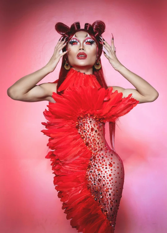 an artistic image of a woman wearing a red flamenco dress