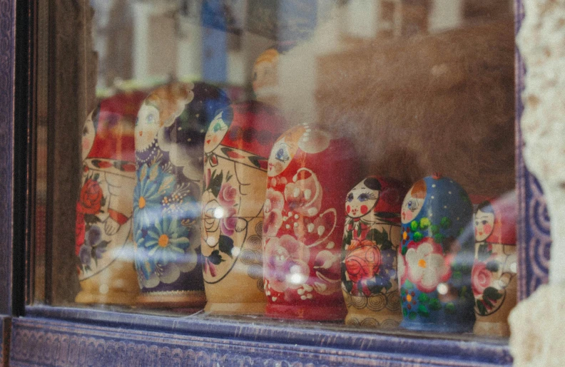 the display windows are displaying colorful figurines