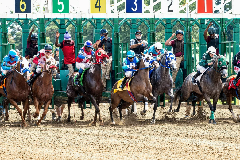 horses being ridden at the start of the race