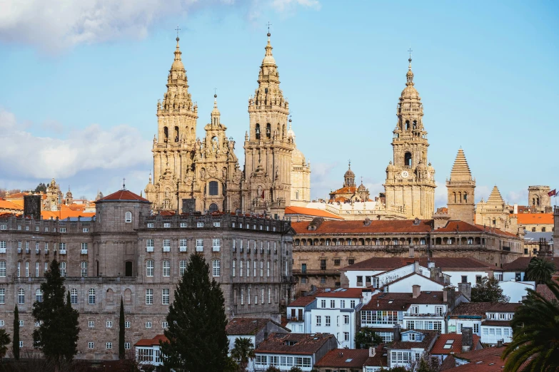 a beautiful view of several large buildings in the distance