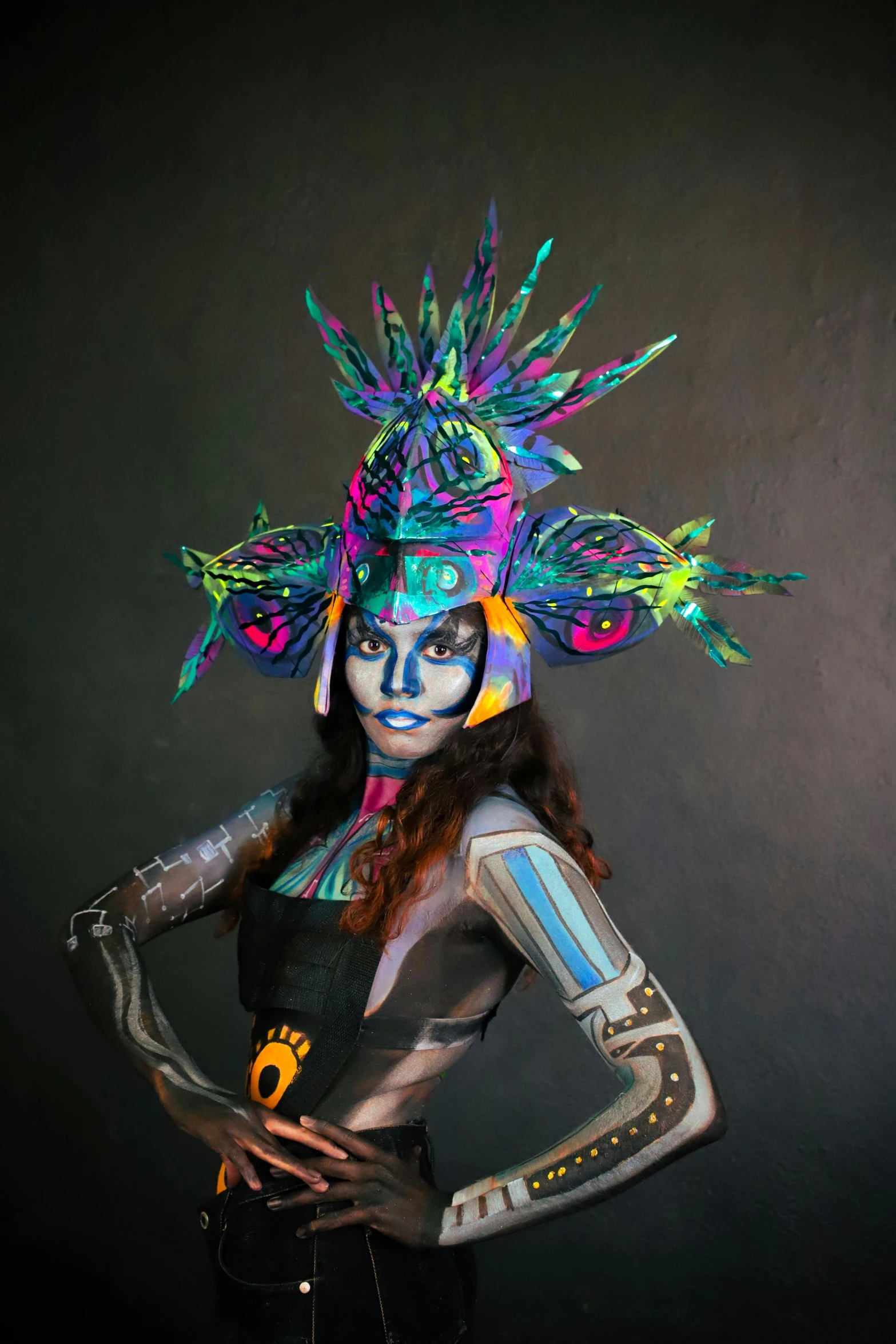 woman wearing a very colorful costume and face paint