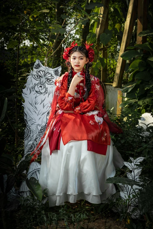 young asian girl dressed in a costume sitting down