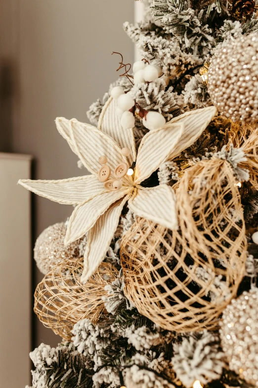 christmas tree with ornaments and a light