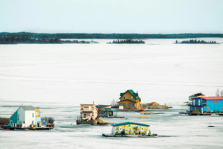 a picture of some buildings in the snow