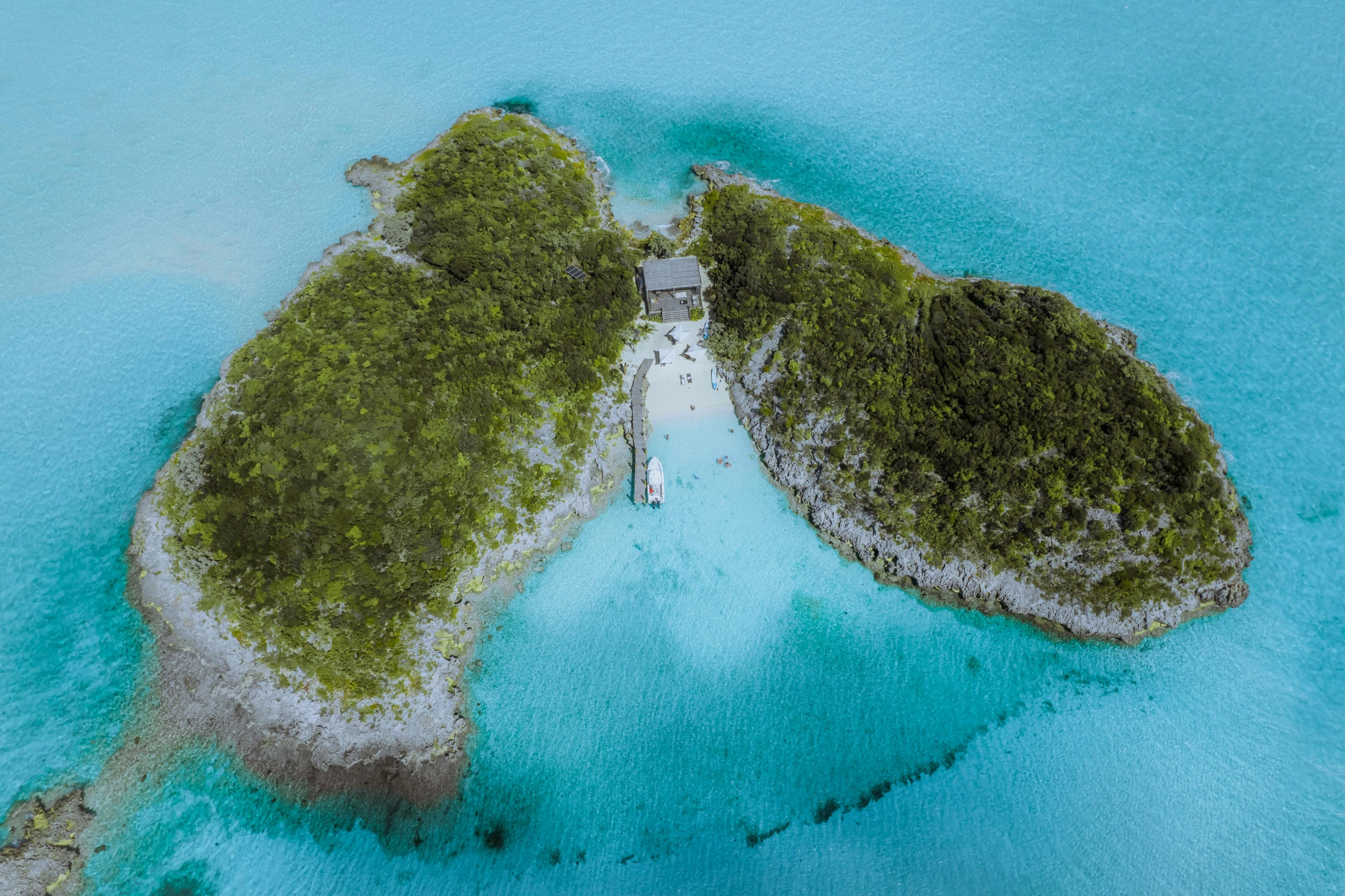 an aerial view of a very small island