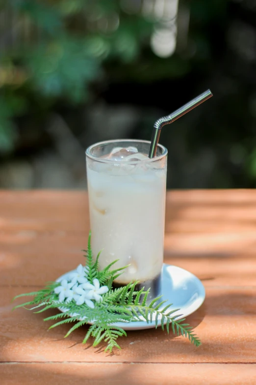 a drink that has been placed on a table