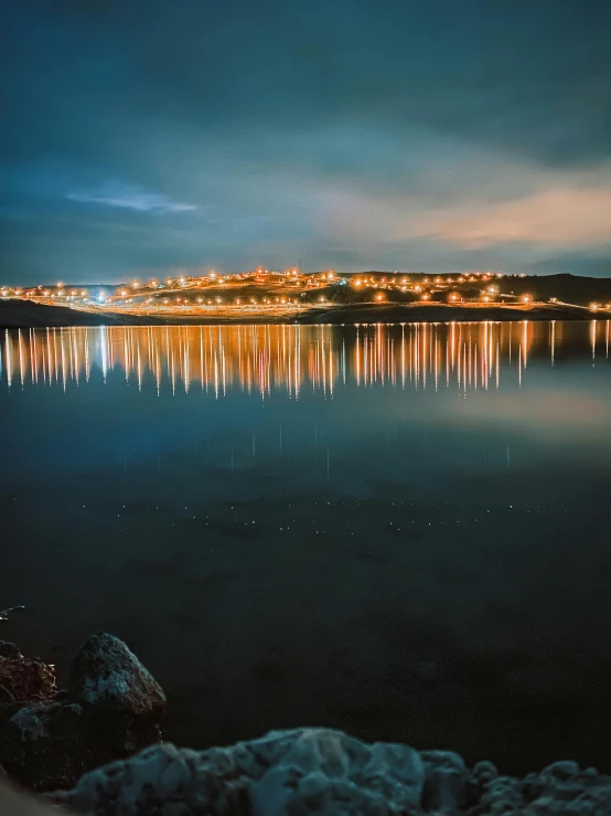 a long exposure of the water on a cold night