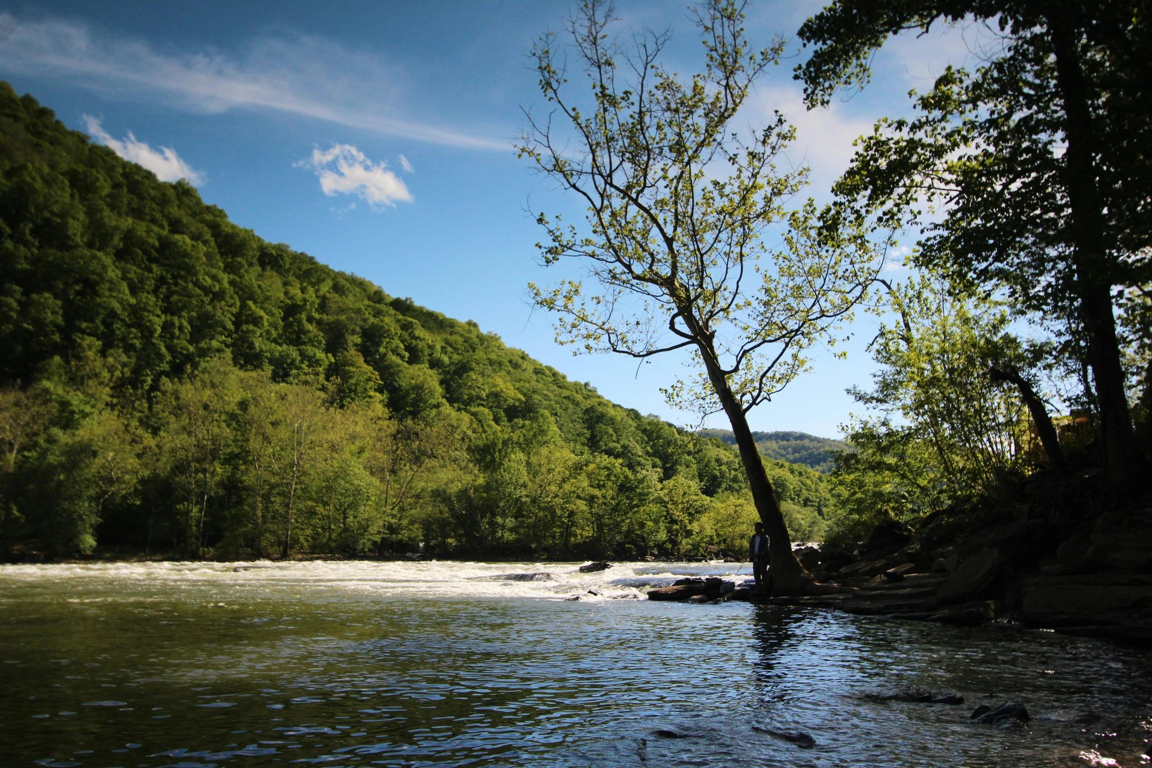 a man stands in the middle of the river