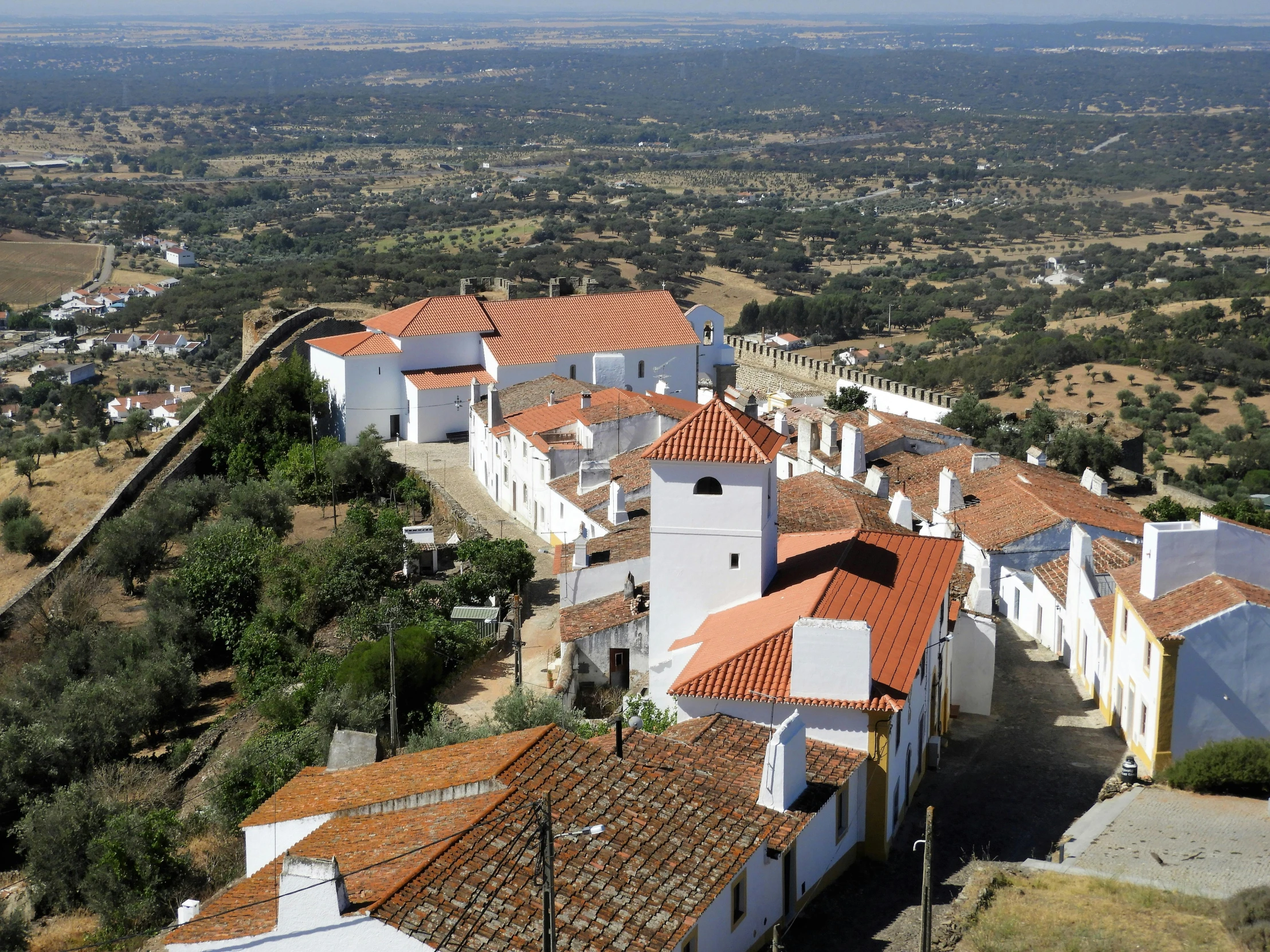 houses on a hill with trees and mountains in the background