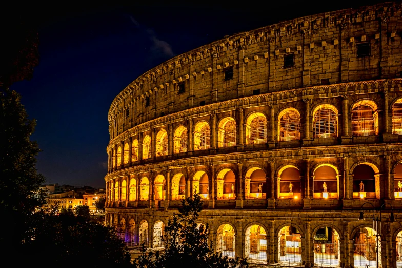 a building illuminated with lights outside it