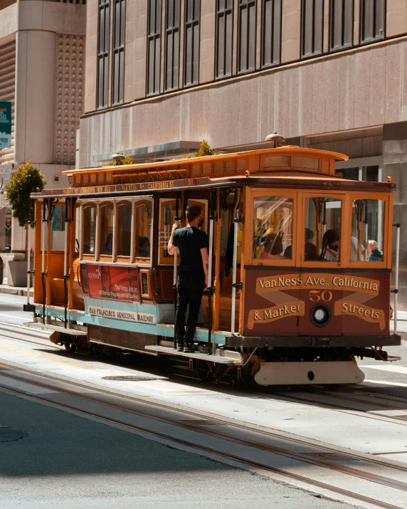 the trolleys is transporting passengers to and from the city center