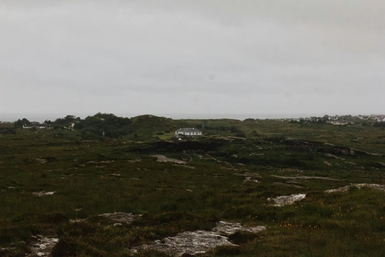 a plane is flying high over the grassy plains