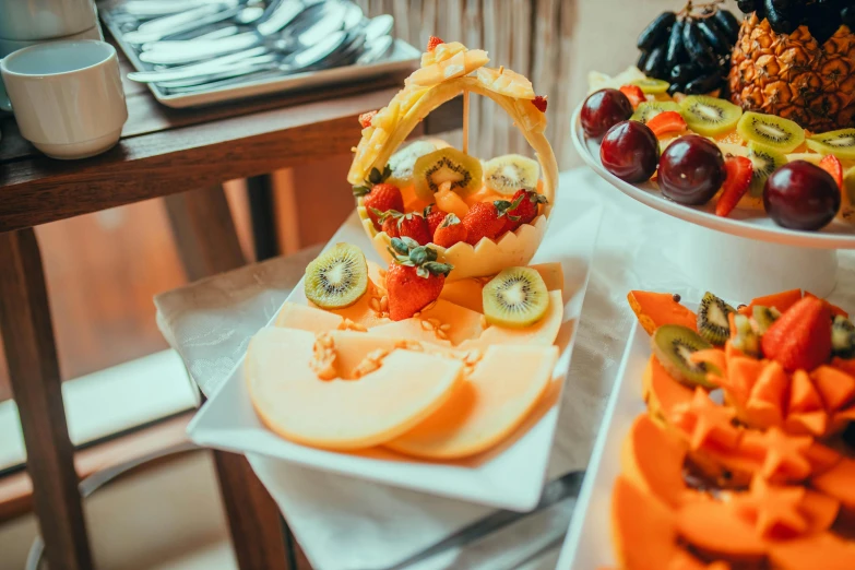 a variety of fruits are arranged on the table