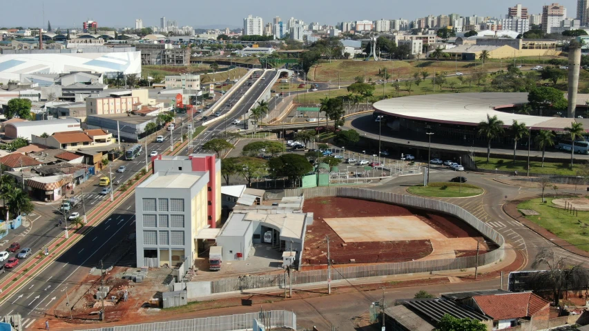 an aerial view of some buildings and a city