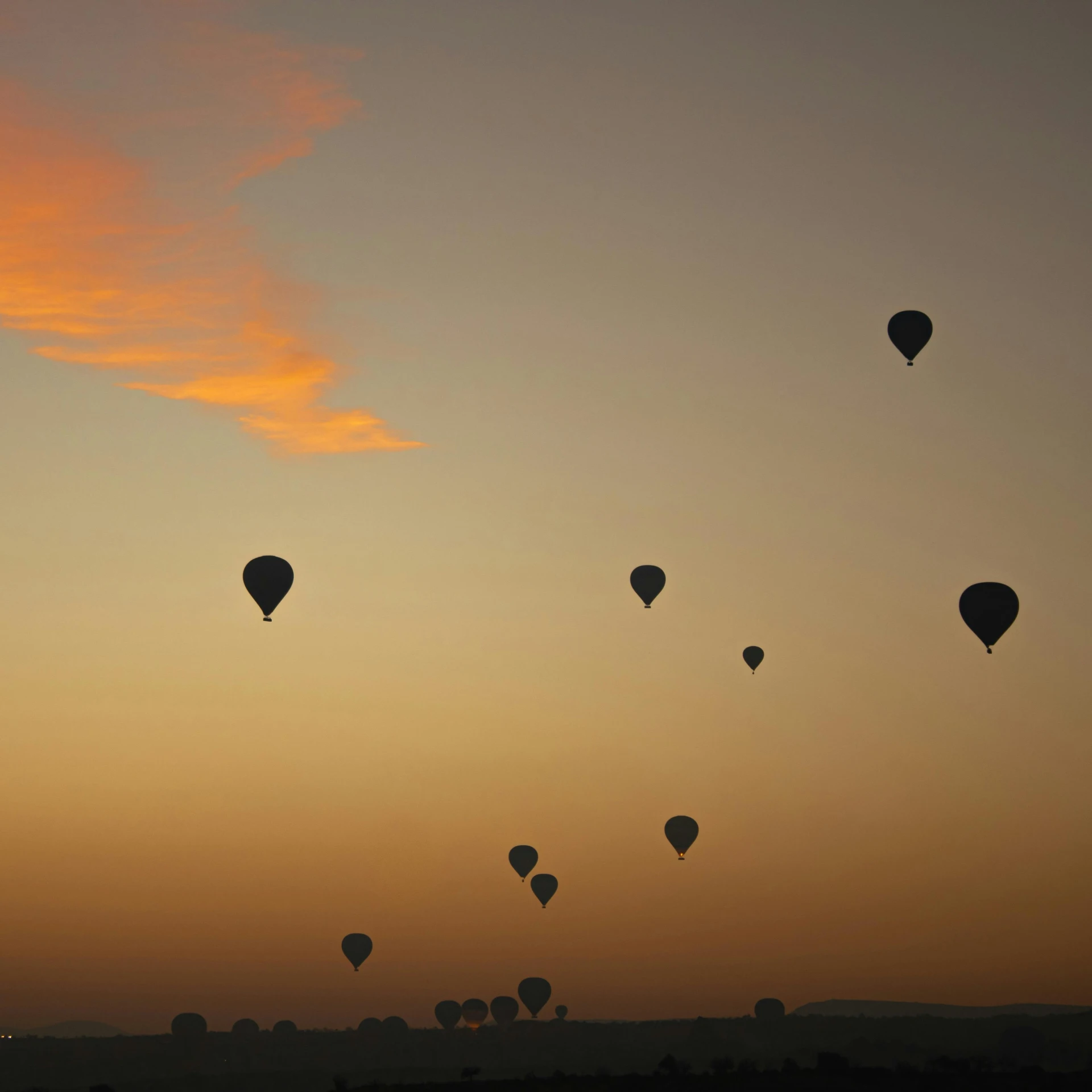 a group of balloons flying through the sky