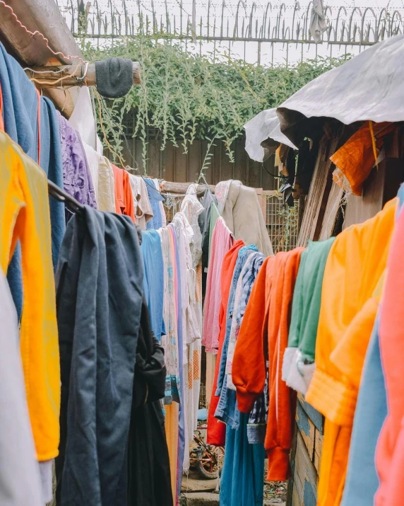 a few clothes drying on the line outside