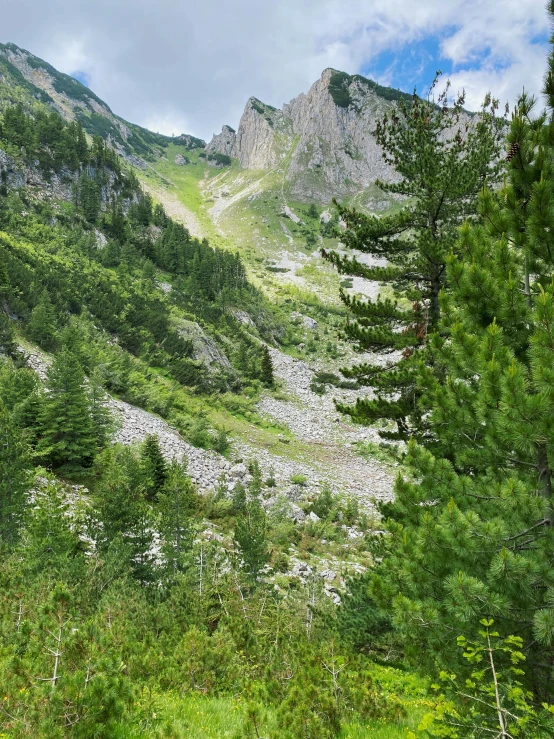 a scenic mountain view with the sky in the background