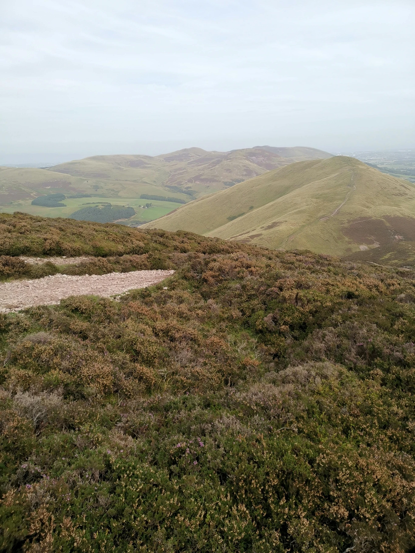 a man sitting on a bench on top of a hill