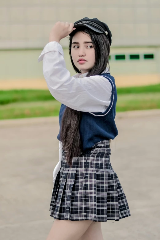  with white shirt and black and white schoolgirl outfit