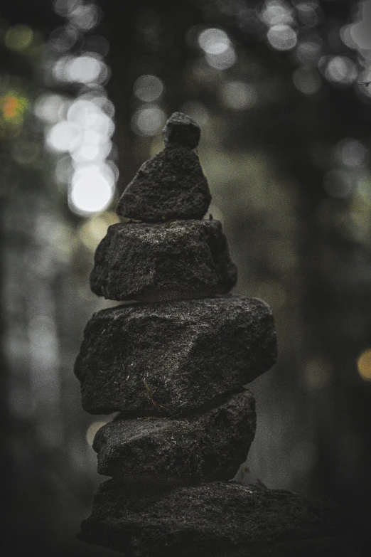 black and white pograph of stack of rocks
