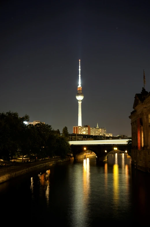 a long time exposure with a very tall building in the background