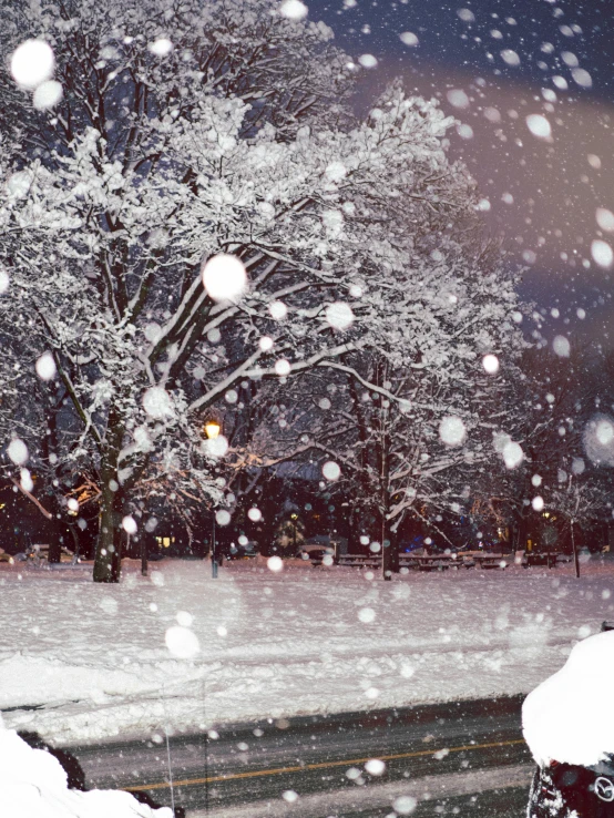 a snowy scene with lots of snow falling on it