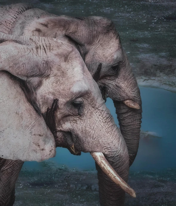 a grey elephant is staring at soing with its trunk