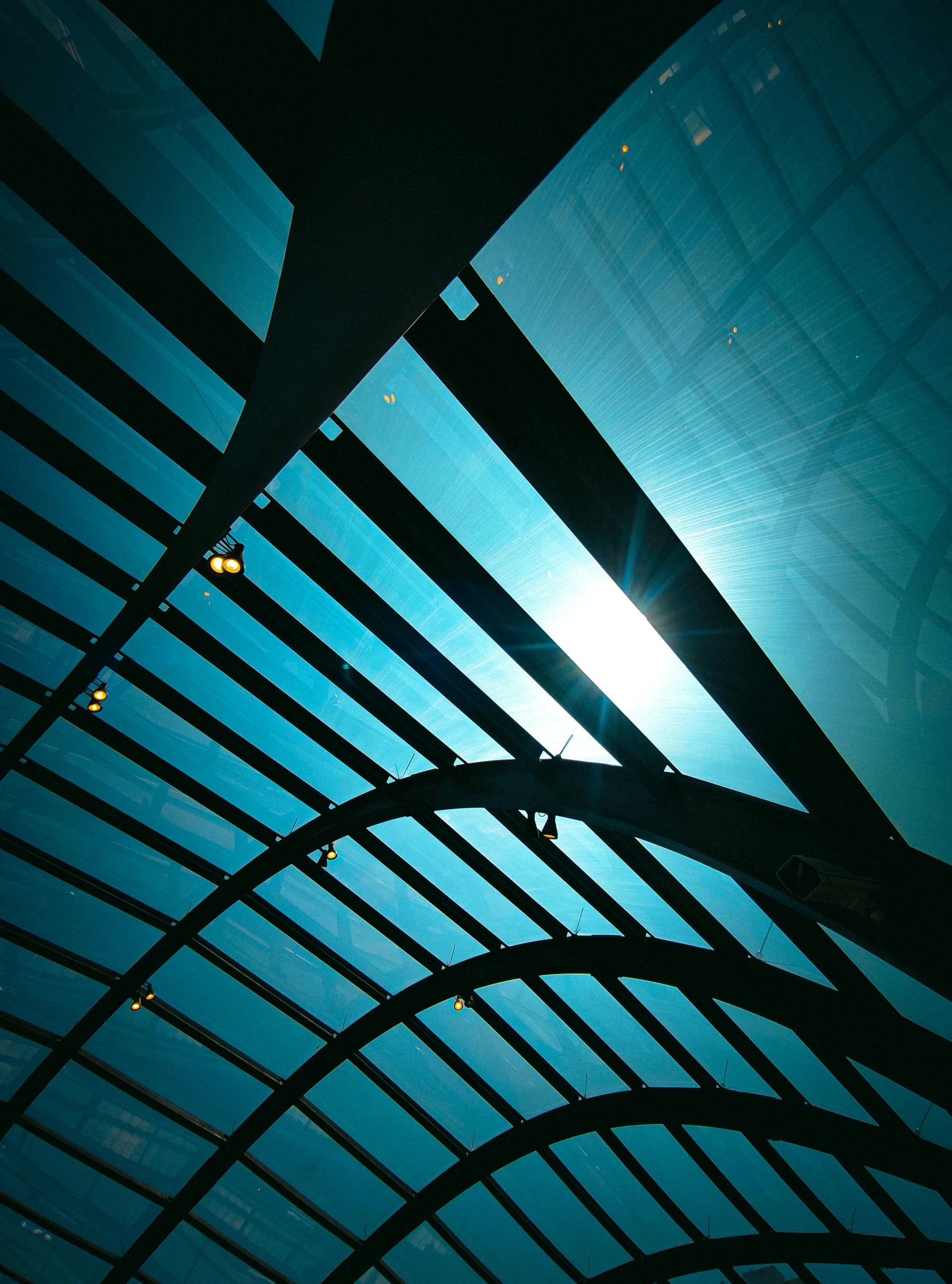 the ceiling is covering many windows in the building