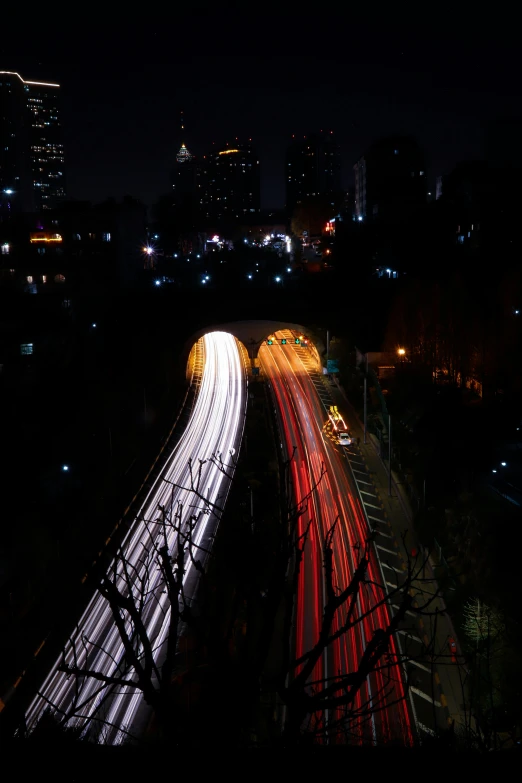 a long exposure po of city traffic at night