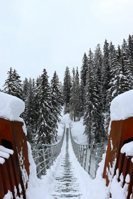 an old bridge is now covered in snow