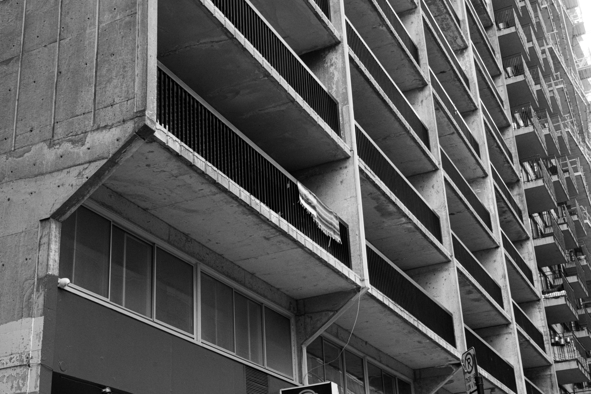 a black and white po of a tall building