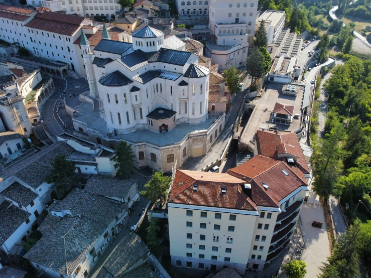 aerial po of old buildings with roofs and roofs on