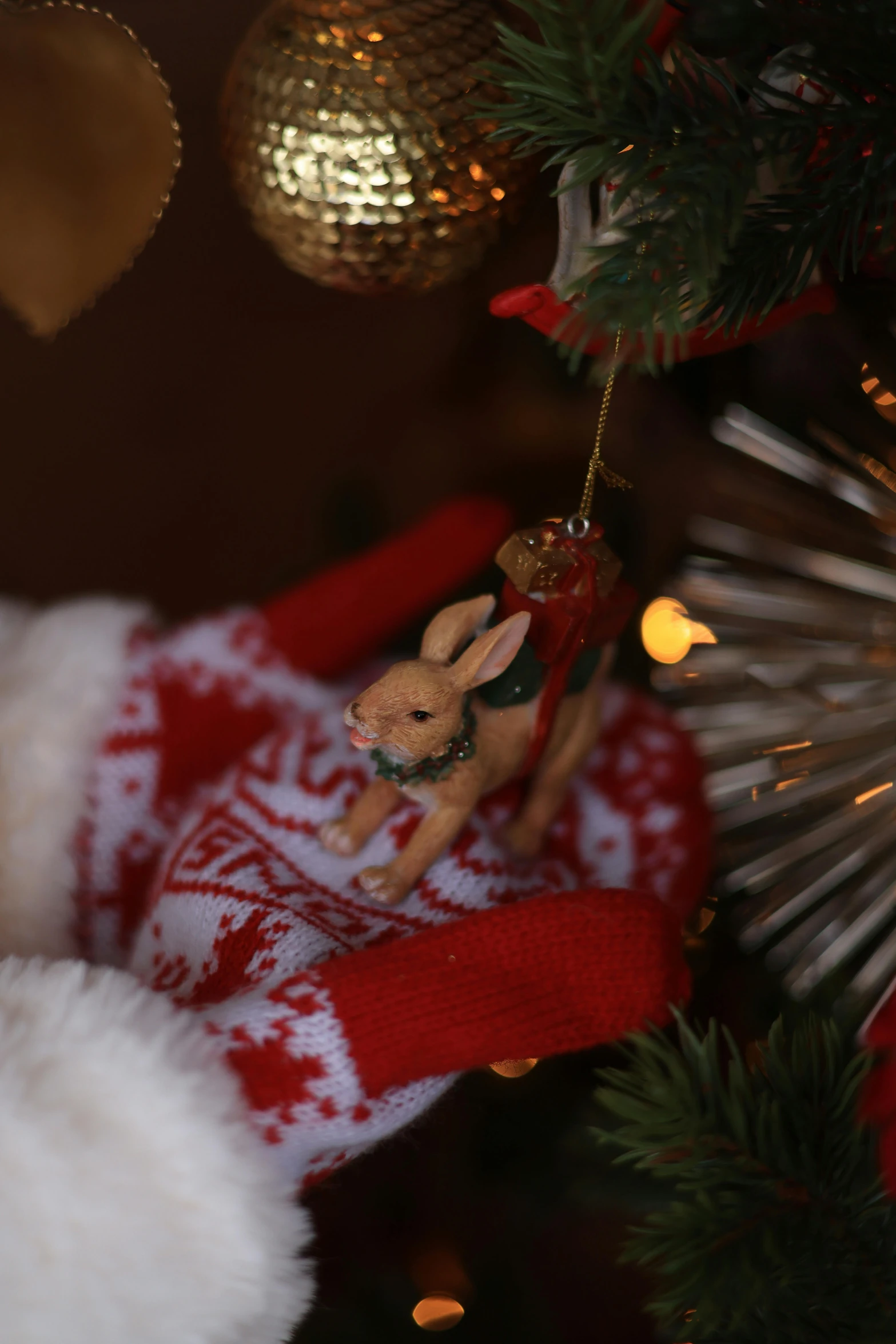 a close up of a small rabbit ornament