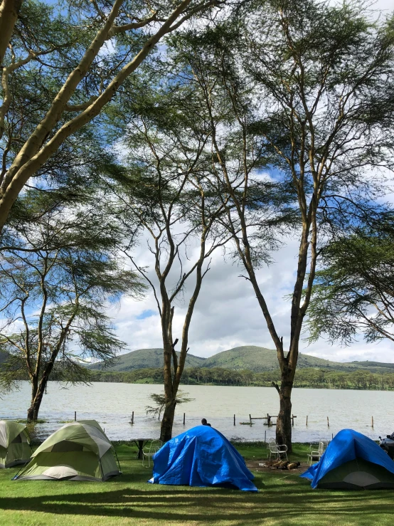 tents set up along the edge of a river