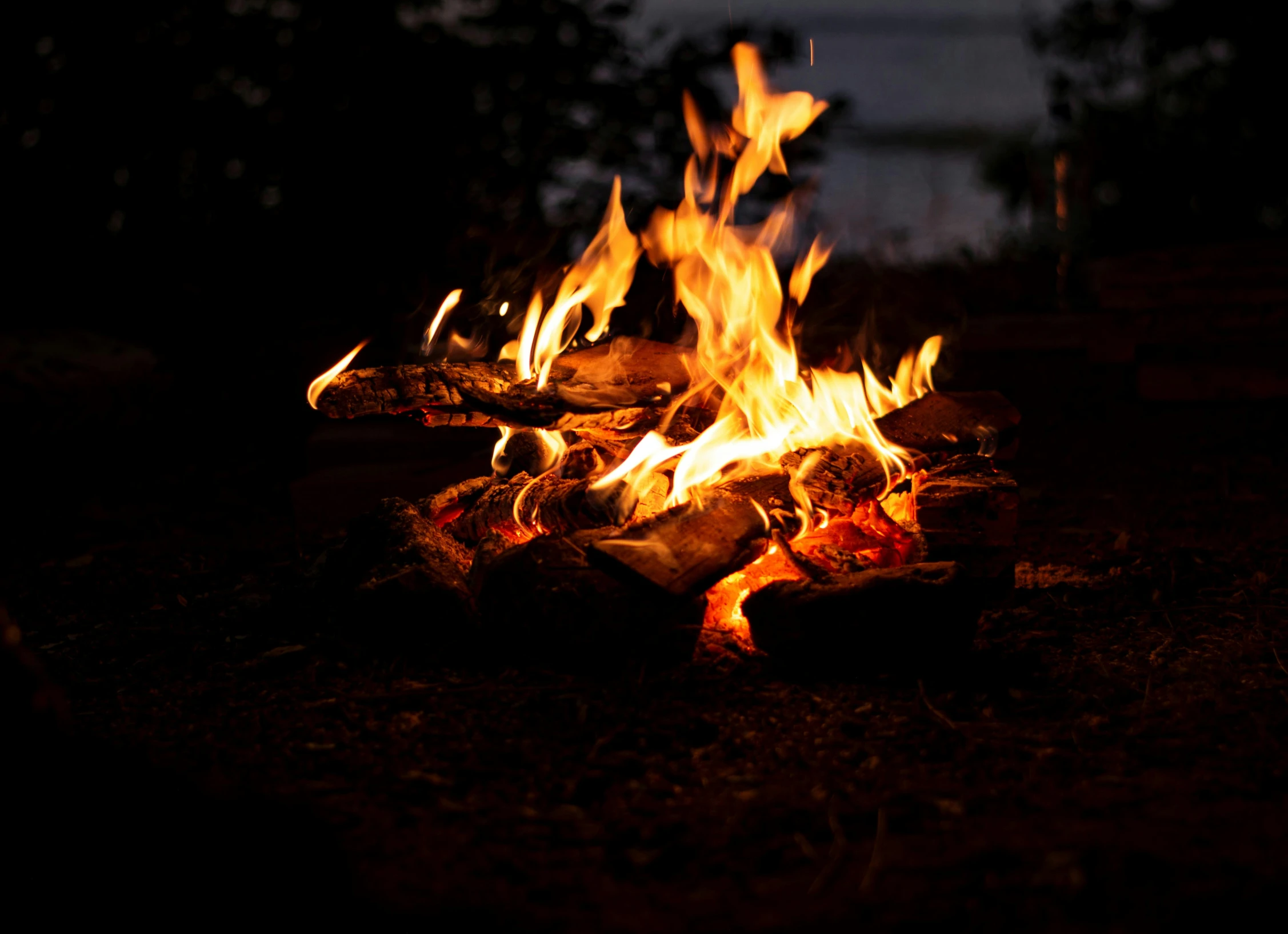 a campfire at night with no one around