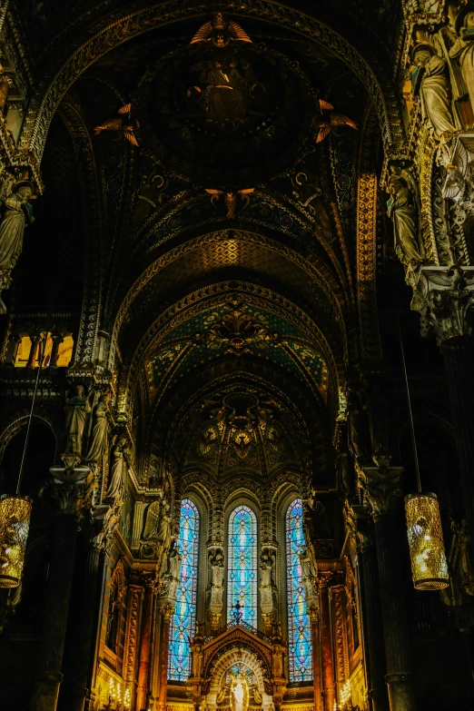 a church with two large stained glass windows