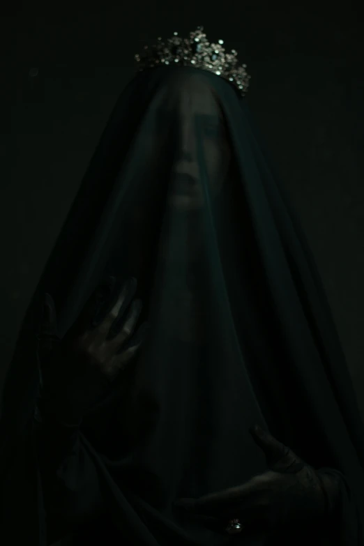 dark picture of a woman with her hands on the dd cloth