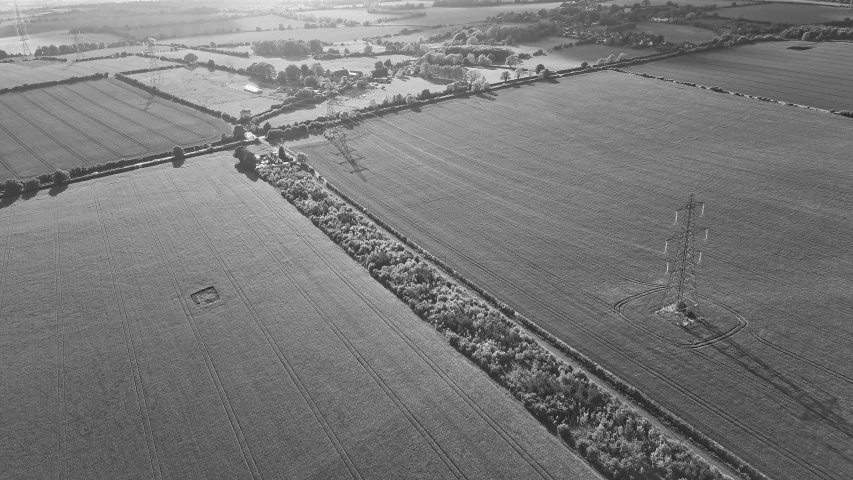 an aerial view of a wide open field