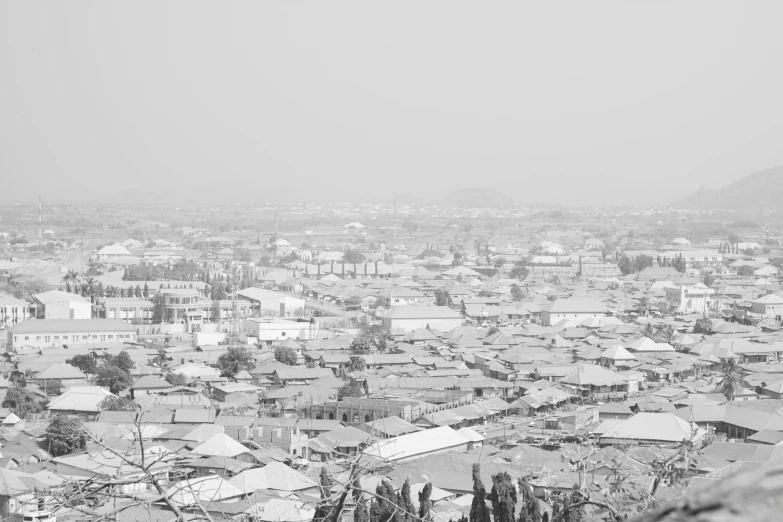 this black and white image has a lot of small houses