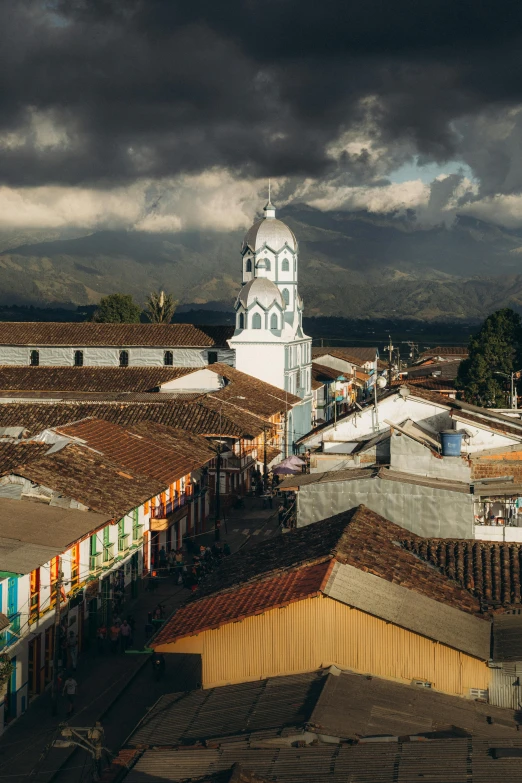 a po looking down on a church in a remote area