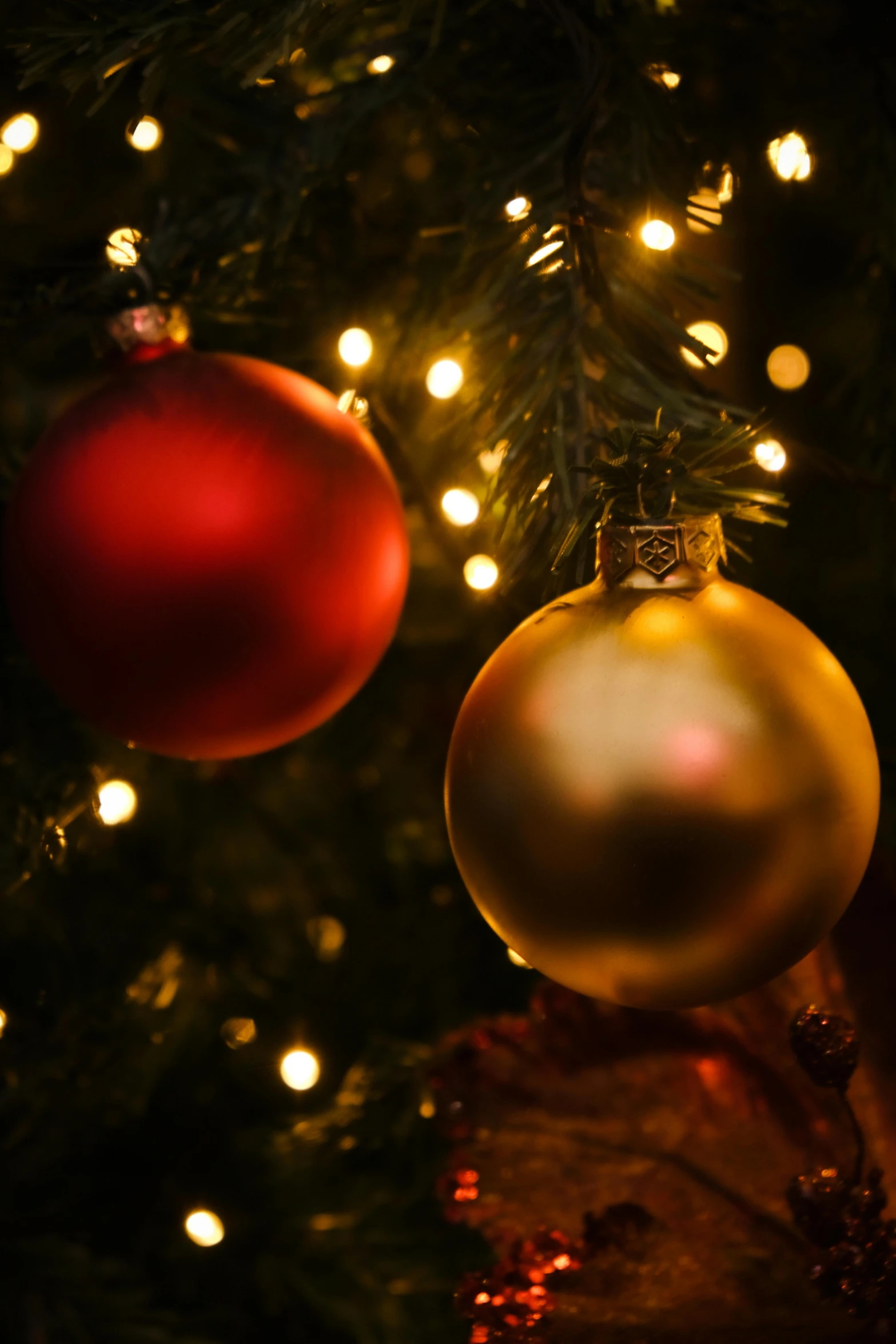 closeup of an ornament on christmas tree