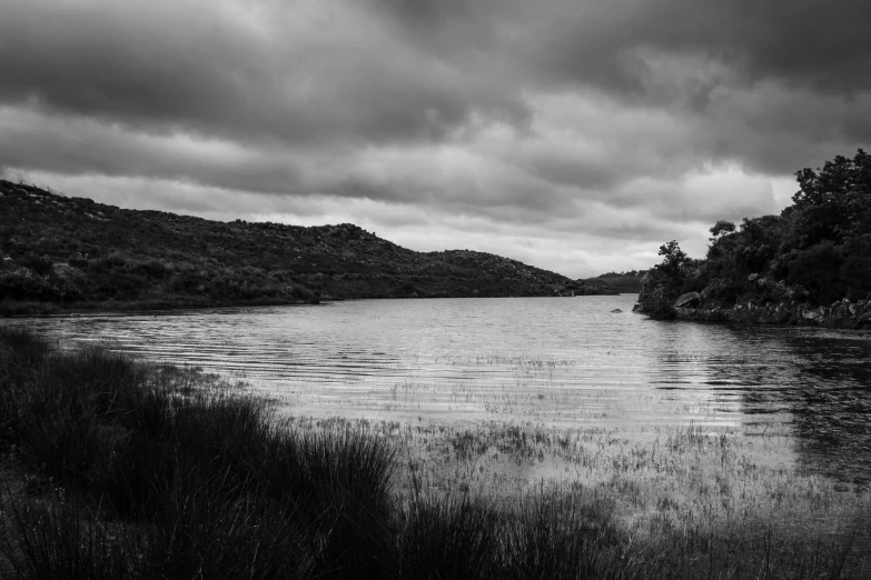 a black and white po of a body of water